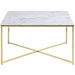 Tables Basses BOBOCHIC XS - Table basse carrée DANIEL effet marbre blanc et pieds or - Blanc