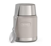 Thermos ICON Food Jar - Pot alimentaire en pierre grès beige mat - 470 ml - Double paroi en acier inoxydable 18/8 - Garde au chaud et au froid - Avec cuillère pliable - Fond antidérapant - Entièrement