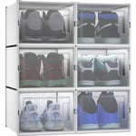 Boîte à chaussures, Lot de 6 boite Rangement Chaussures en Platique Transparente, Empilable et Pliable, pour chaussures jusqu'à la pointure 46 boite