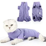 HEYWEAN Cat Recovery Suit Cat Vest Bodysuit After Surgery Stripes Long Sleeve Cat Onesies for Cats Kitten Medical Care Cone Collar Alternatives Pet Surgical Shirt Cat Clothing Pajama Suit