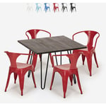 table 80x80 + 4 chaises style design industriel bar cuisine restaurant reims dark Couleur: Rouge