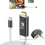 Cable Usb C Vers Hdmi 4K@60Hz Compatible Avec Nintendo Switch Ns/Oled/Steam Deck/Rog Ally,2M,Dock Switch Portable Remplace Le Dock Original Pour Lamise Enmiroir De L'Ecran Tv,Noir