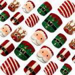 Claire's Elf, Santa Claus & Reindeer Glitter Square Press On Faux Nail Set - 24 Pack