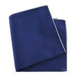 Pochette soie, Bleu royal, ourlet Rose crocus - Bleu -  FABRIQUE EN ITALIE.