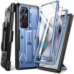 Tongate Compatible with Samsung Galaxy S24 Ultra Case, [Bulit-in Screen Protector & Slide Camera Cover] [2 Front Frame] Military Grade Shockproof Phone Case with Kickstand & Belt-Clip 6.8", Blue