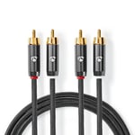 Nedis Stereo lydkabel | 2x RCA Han | 2x RCA Han | Gull belagt | 1.00 m | Rund | Grå / Gun Metal Grå | Deksel Vindusboks