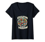 Womens Education is freedom, Knowledge Power, Motivation,Book lover V-Neck T-Shirt