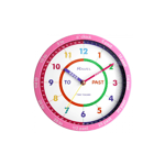 Wall Clock Pink Plastic 25cm Time-Teacher Dial Silent Sweep Second Hand Quality