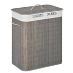 100L Bamboo Laundry Basket with Flip Lid Foldable, Grey Lining,