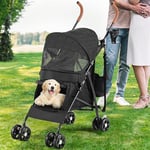 YITAHOME Poussette pour chien à 4 roues avec bretelles - Poussette pour animaux de compagnie de petite et moyenne taille - Chariot de voyage pliable avec porte-gobelet et sac de rangement (noir)