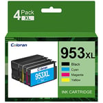 Coloran 953XL Compatible Ink Cartridges Replacement for HP 953 XL with Newest Chip for HP Officejet Pro 7740 8730 8710 8715 8718 8719 8720 8725 8740 8218 7720 7730(Black Cyan Magenta Yellow.4-Pack)