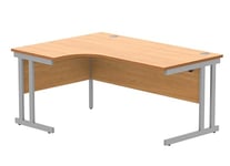 Office Hippo Essentials Left Corner Desks, Home Writing Computer Desk Office Desk For Work Place Or Home, Home Office Radial Desk With Cable Port Management, Silver Frame, Norwegian Beech, 160 x120cm