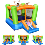 Château Gonflable Vert 2 en 1 avec Aire de Saut et Toboggan pour 1-3 Enfants de 3 a 10 Ans, Aire de Jeux Gonflable Charge Max 135KG, Tissu Oxford,