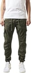 URBAN CLASSICS Men's Cargo Trousers, Cargo Joggers with Military Print, Comfortable Combat Trousers for Men, Joggings Bottoms with Elastic Leg Opening, Colour: Camo Olive, Size: 36