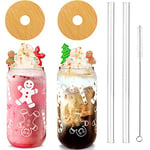 Christmas Cups, 18oz Christmas Coffee Mugs Beer Can Glass with Lid and Straw Christmas Gingerbread Tumbler Drinking Glasses Glassware Drinkware Cookie Jar Home Decorations Gifts for Women Kids Men