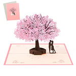 Vicloon Carte 3D,Carte de Voeux 3D Pop-Up,Carte De Saint Valentin,Carte Anniversaire Marriage,Carte Mariage 3D avec Enveloppe Carte Sakura Couple Romantique pour Anniversaire Noël Nouvel-Rose