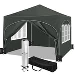 WOLTU Tente de Fête avec 4 Sacs de Sable,Tonnelle de Jardin avec 4 Parois Latérales,Pavillon Pop-Up avec Toit en Demi-Cercle,Tente Pliante pour Marché en Plein Air,Tente Pare-Soleil 3x3m Gris