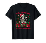 Mistletoe And Wine Skeleton Funny Christmas T-Shirt