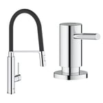 GROHE Mitigeur Evier Concetto 31491000 & Distributeur de savon encastrable, distributeur savon cuisine, distributeur savon liquide capacité de 500ml, installation et nettoyage facile, chromé