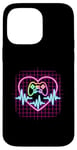 Coque pour iPhone 14 Pro Max Gamer Heartbeat Vaporwave Retro Console Player années 90