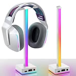 EZDIY-FAB USB LED Light Bar Headphones Stand, Desktop Atmosphere RGB Backlight,50 Built-in Color Modes, Headphone Holder for Gamers Gaming PC Accessories Desk- White