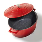 STONELINE Cocotte à Induction Ovale 32x25 cm, 6.6 L, en Fonte d’Aluminium, avec Couvercle, Revêtement Antiadhésif avec de vraies Particules de Pierre, Rouge