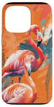 Coque pour iPhone 13 Pro Flamant rose orange - Motif tropical rose