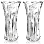 Dicunoy Lot de 2 Grands vases à Fleurs en Verre de 24,1 cm pour centres de Table, Vase Moderne en Cristal Transparent, Grand Vase évasé cylindrique en Cristal Robuste pour la Maison, Mariage, Salon,