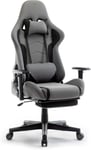 Chaise Gaming En Tissu, Chaise De Gamer Ergonomique, Chaise De Jeu, Fauteuil Gaming, Siège Gaming, Chaise D'ordinateur, Coussin Lombaire, Accoudoirs Réglables, Chaise Pivotante Gris