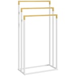 kleankin Porte-Serviettes en Bambou et Acier sur Pieds avec 3 Barres Support pour Serviette 45 x 22,5 x 86 cm - Blanc et Naturel