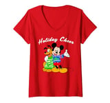 Disney Mickey And Pluto Holiday Cheer Noël T-Shirt avec Col en V