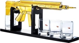 AR15 Gold Whiskey Decanter Set with 4 Bullet Whiskey Glasses - The Wine Savant, Gift for Fathers, Uncles, Sons - Veteran Gifts, Military Gift, Home Bar Gift, Father's Day