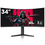 KOORUI Écran PC Gaming Incurvé 34 Pouces 165Hz, Moniteur PC WQHD 3440x1440, 1000R, 1MS, VA, DCI-P3 90%, Adaptive Sync, 2xHDMI 100Hz & Display Port 165Hz, VESA 75 * 75mm