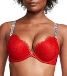 Victoria's Secret Bombshell Push Up Bra, Add 2 Cup Sizes, Rhinestone Straps (32A-38D), Lipstick Red, 32A