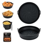 Alyvisun Moule Silicone Air Fryer, 2 Pièces Moule Accessoire pour Airfryer Réutilisable Panier Friteuse à Air Chaud Plat Pot Ronde Pliable Doublure Liner pour Friteuse Air, Micro-ondes, Four (Noir)