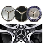 4-Pack Mercedes-Benz Centrumkåpor – Hjulnav Emblem 75mm Black Svart - 75mm