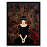 Arachnophilia Oil Painting Black Red Woman and Arachnid Spider Friends Halloween Conceptual Art Print Framed Poster Wall Decor