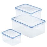 LocknLock Set of 3 Food Storage Containers with Lids Airtight, Leakproof - Rectangular Clear Plastic Food Storage Containers, Microwave & Dishwasher Safe, HPL825SJ3