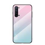 HAOTIAN Case Suitable for OPPO Find X2 Lite Case, Gradient Color Scratch Proof Tempered Glass Back Cover + Slim Thin Fit with Silicone TPU Border Case(Pink Blue)
