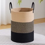 VIPOSCO Grand panier à linge, grand panier de rangement en corde tissée pour couverture, jouets, vêtements sales dans le salon, la salle de bain, la chambre à coucher – 72 l marron et noir