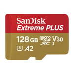 SanDisk MicroSDXC Extreme+ 128 GB minneskort A2 C10 v30