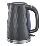 Russell Hobbs Honeycomb Electric 1.7L Cordless Kettle (Fast Boil 3KW, Grey premium plastic, matt & high gloss finish, Removable washable anti-scale filter, Push button lid, Perfect pour spout) 26053