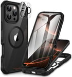 CENHUFO Compatible with iPhone 16 Pro Max Case Fits for Magsafe, Built-in Glass Screen Protector with Camera Lens Protector, 360 Full Body Protective Phone Case for iPhone 16 Pro Max 6.9 Inch -Black