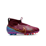 Nike Jr. Zoom Mercurial Superfly 9 Academy Km AG Little/Big Kids' Artificial-Grass Soccer Cleats, Dark Beetroot/MTLC Vivid Gold, 38.5 EU