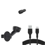 Belkin Premuim Car Bundle(Dual USB Car Charger 24W & USB-C to USB-A 1m charging cable & Universal Mount)