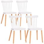 HOMCOM Lot de 4 chaises de Salle à Manger, chaises de Cuisine, Style scandinave, Dossier Haut, Assise en polypropylène, Pieds en hêtre, pour Salon, Chambre, Cuisine, Bureau, Blanc