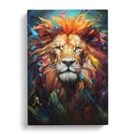 Lion Hard Edge Painting Art No.2 Canvas Print for Living Room Bedroom Home Office Décor, Wall Art Picture Ready to Hang, 30x20 Inch (76x50 cm)