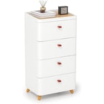 Commode 4 Tiroirs, Meuble Rangement Tiroirs en Plastique, Commode Chambre sur Pied, Pieds en Bois Massif, Plateau en Bambou Amovible, sans