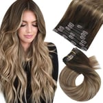 Moresoo Extension a Clip Cheveux Naturel Extension Ombre Clip Brun Foncé à Brun Doré avec Blond Cheveux Long Clips Cheveux Clip Humain Blond 55 cm 7 Pièces/120g #4/10/16