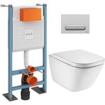 Pack wc Bâti autoportant V-Fix Core + wc sans bride Roca Gap + Abattant slim, SoftClose + Plaque chrome mat (VFTFGAP5) - Vitra